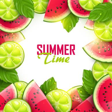 summer fruits art background vector set