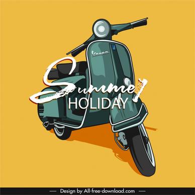 summer holiday banner retro vespa motorbike sketch