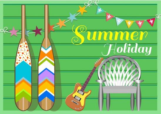 summer holiday banner row guitar chair icons decor
