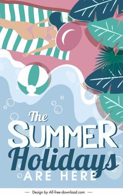 summer holiday banner sea scene elements colorful flat