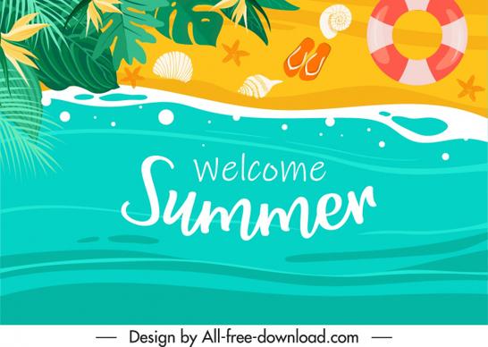 summer holiday banner seaside scene colorful flat design