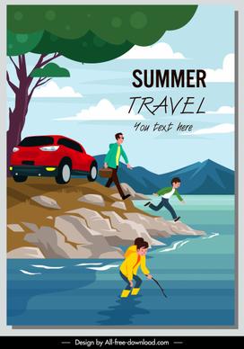 summer holiday poster family vacation sketch cartoon design