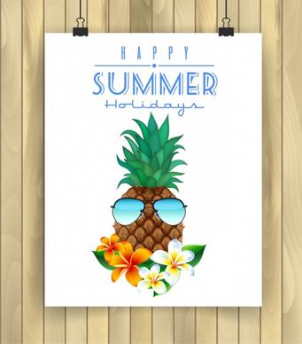 summer holiday poster pineapple flowers sunglasses icons decor