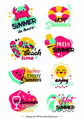 summer logotypes colorful classical flat symbols sketch