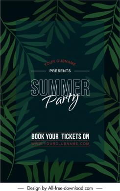 summer party poster dark design green leaves decor