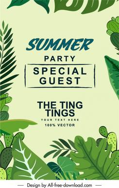 summer party poster green leaves sketch classical design