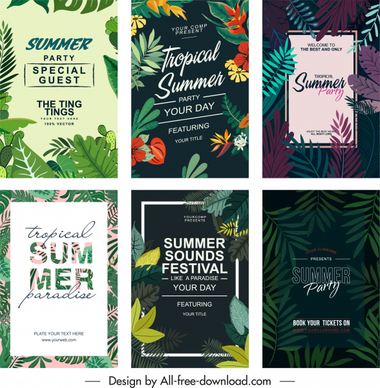 summer party poster templates classical nature elements decor
