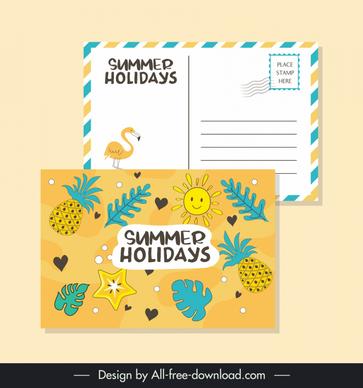summer postcard templates cute flat handdrawn