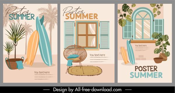 summer poster templates architecture sea elements decor