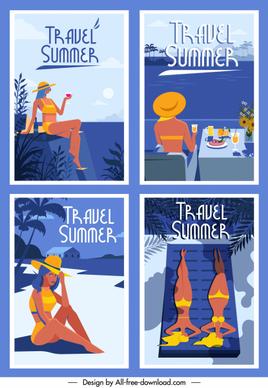summer posters templates bikini girl sea scene sketch