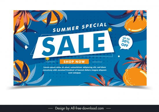summer sale banner template flat classic leaves fruits