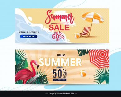 summer sale banner template sea scene leaves flamingo decor