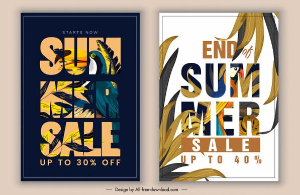 summer sale banners modern texts parrot leaves decor