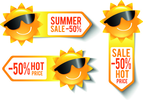 summer sale discount stickers with sun vector