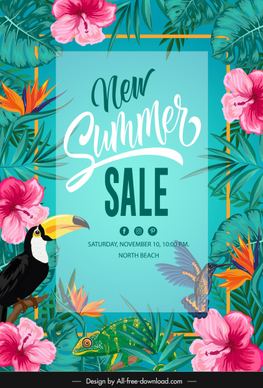 summer sale poster template colorful flowers wild species