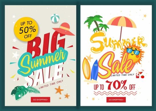 summer sales banners beach icons decoration