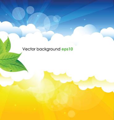 summer sun and green leaves vector background set