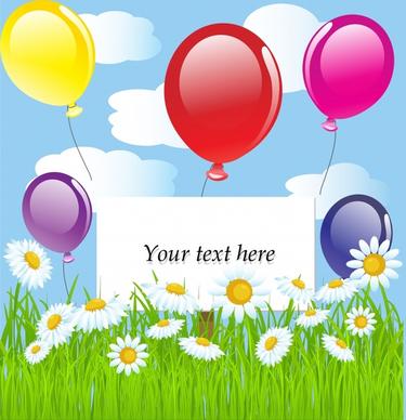 nature background colorful balloons flowers field icons decor