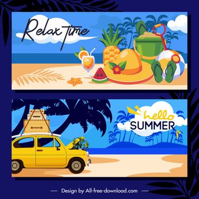 summer time banner templates colorful classic sea elements
