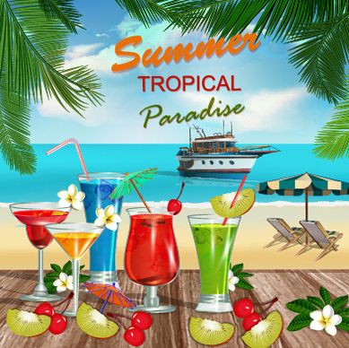 summer travel with fruit drink vector background