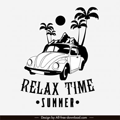 summer trip banner black white classic car sketch