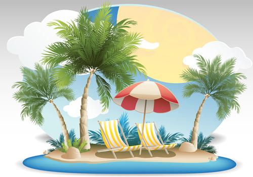 summer tropical island travel background vector