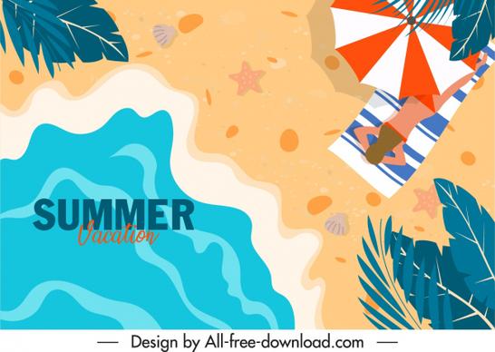 summer vacation banner flat design seaside scene sketch