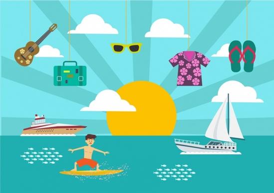 summer vacation design elements various beach icons