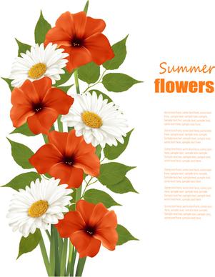 summer white and orange flowers background vector