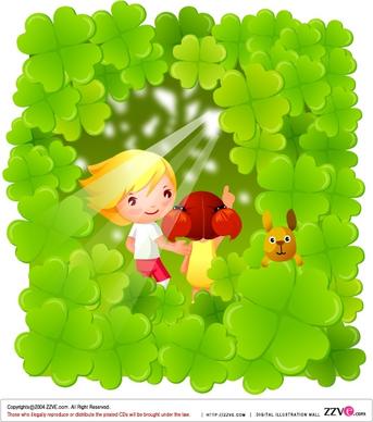 childhood background joyful kids green leaves sunbeam icons