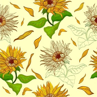 sunflowers background repeating multicolored icons sketch