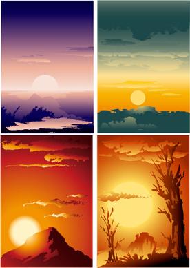 sunrise and sunset design background vector