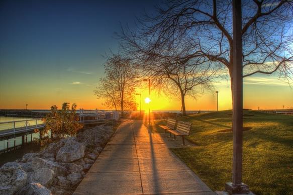 sunrise on the walkway at port washington wisconsin