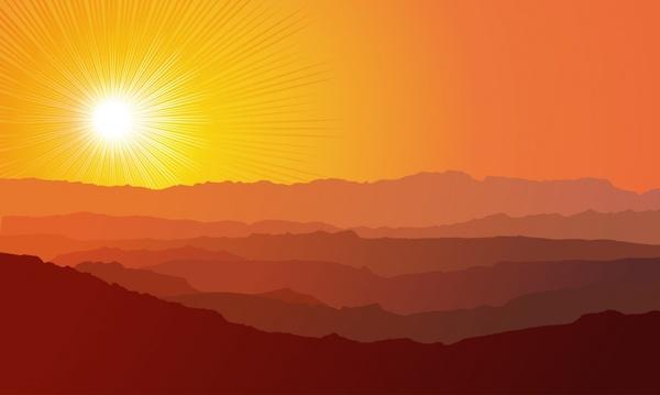 sunrise landscape painting colored sunbeams mountain icons decor