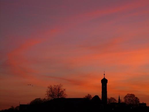 sunset church tower