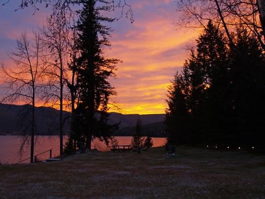sunset colorful  canim lake british columbia