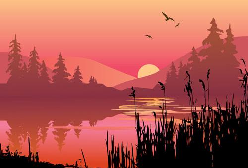 sunset landscapes beautiful vector background