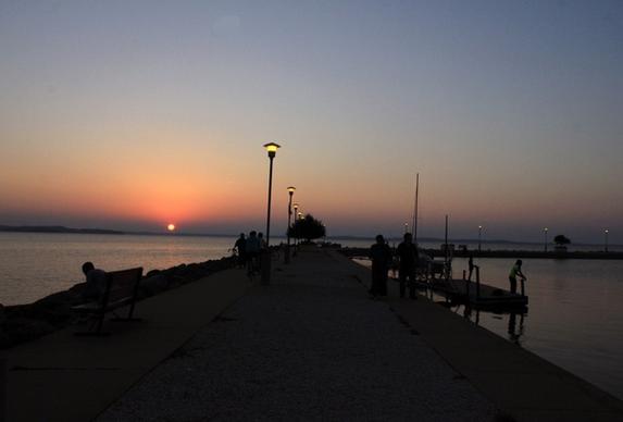 sunset on the pier in madison wisconsin
