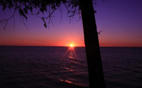 sunset over lake on washington island wisconsin