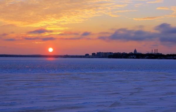 sunset over the horizon in madison wisconsin