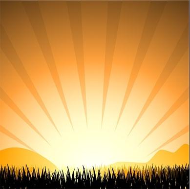 sunset radiation light elements such as grass vector silhouette