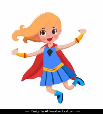super heroin icon joyful girl sketch cartoon character