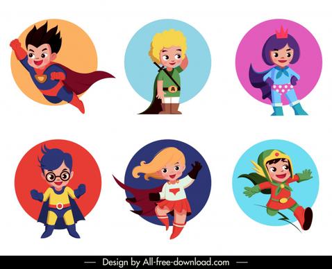 super kids icons cute cartoon characters sketch