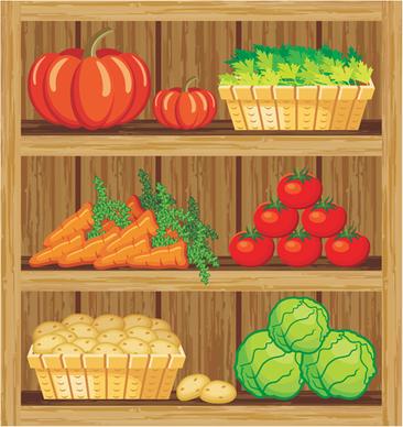 supermarket showcase and food vector set