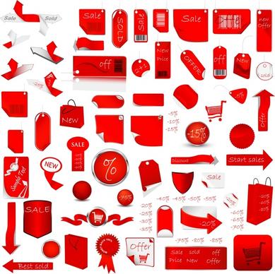 christmas sale tags collection red white shapes sketch
