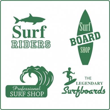surfboard shop logotypes green silhouette design