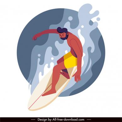 surfing activity painting dynamic design cartoon character