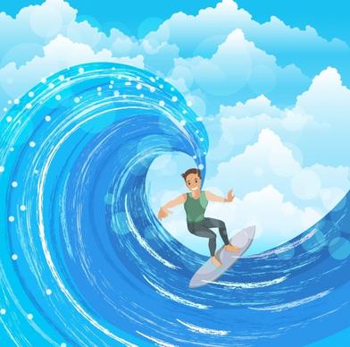 surfing drawing man surfboard wave icons