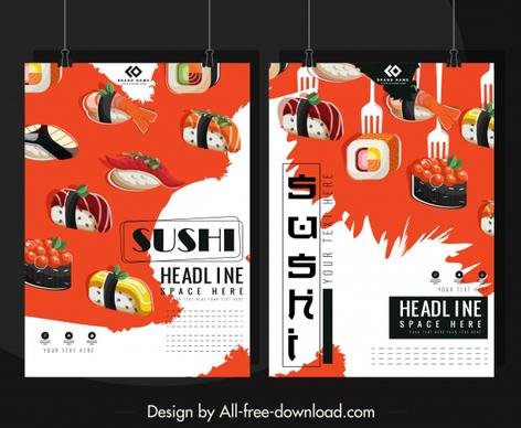 sushi advertising banners colorful food icons decor