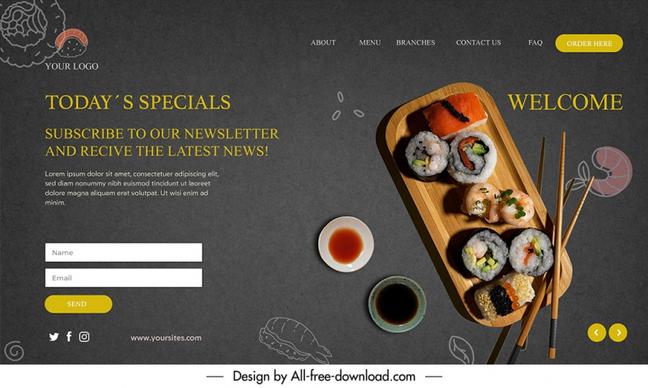 sushi landing page template dark elegant food decor